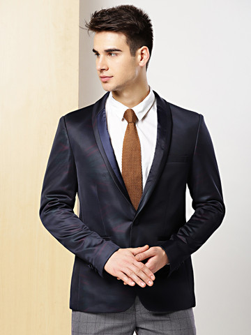 INVICTUS Men Navy Slim Fit Solid Single-Breasted Party Blazer