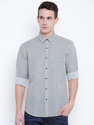 Wills Lifestyle Men White & Blue Slim Fit Printed Casual Shirt Wills Lifestyle Men White & Blue Slim Fit Printed Casual Shirt