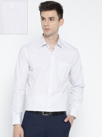 Wills Lifestyle Men White Regular Fit Checked Formal Shirt
