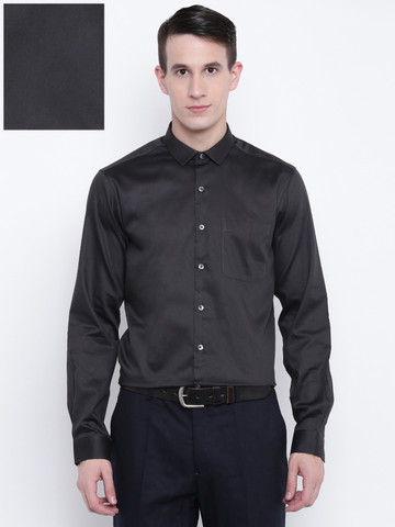 Wills Lifestyle Men Charcoal Grey Slim Fit Solid Formal Shirt