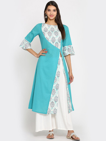 Abhishti Women Blue Printed A-Line Kurta