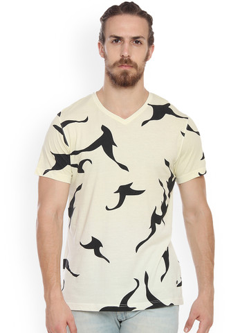 SMOKESTACK Men Yellow Printed V-Neck T-shirt