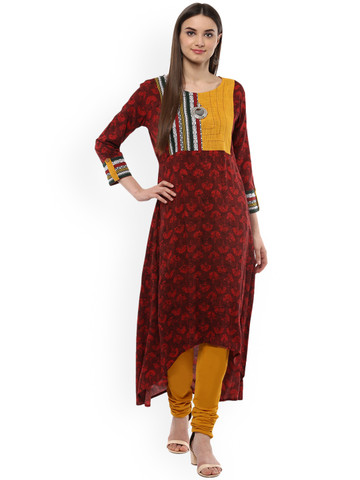 Sringam Women Maroon Printed A-Line Kurta