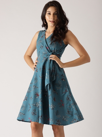 Buy AKS Couture Women Blue Printed Wrap Dress on Myntra | PaisaWapas.com