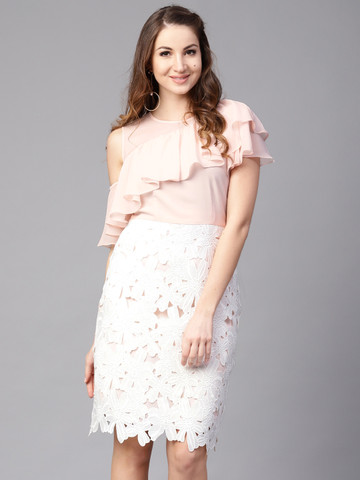 Athena Women Peach-Coloured Self Design A-Line Dress