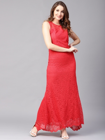 OFF on Athena Women Red Lace Maxi Dress ...