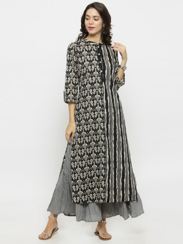 Varanga Women Black & Grey Printed Kurta with Palazzos