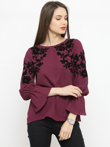 plusS Women Burgundy Printed A-Line Top