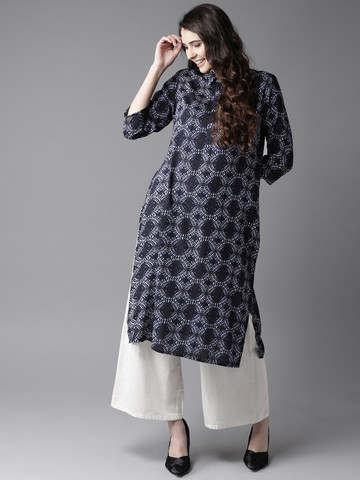 HERE&NOW Women Blue Printed Kurta with Palazzos HERE&NOW Women Blue Printed Kurta with Palazzos