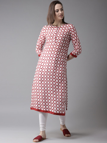 HERE&NOW Women Off-White & Red Printed Straight Kurta