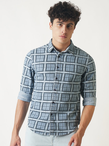 Blue Saint Men Blue Smart Slim Fit Checked Casual Shirt