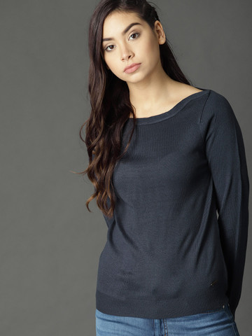 Roadster Women Navy Blue Solid Pullover