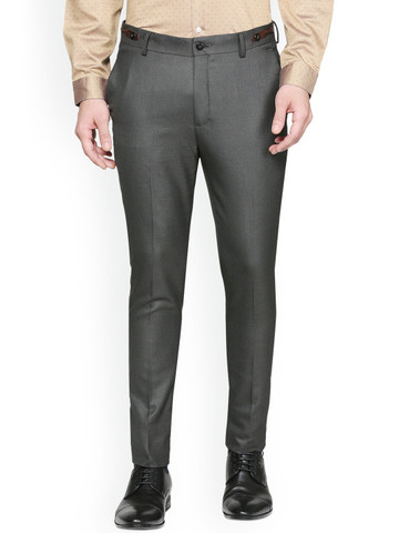V Dot Men Grey Slim Fit Self Design Formal Trousers