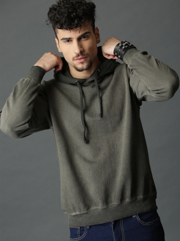 Buy Roadster Men Olive Green Solid Hooded Sweatshirt on Myntra