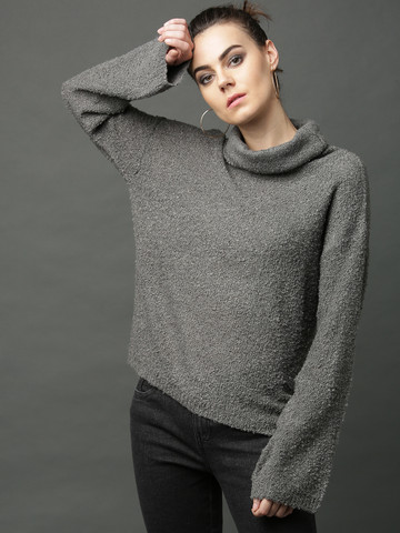 Roadster Women Charcoal Grey Solid Styled Back Pullover Roadster Women Charcoal Grey Solid Styled Back Pullover