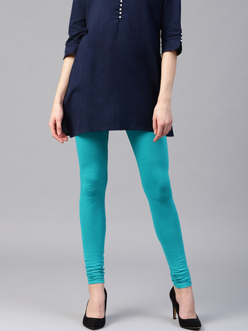 Women Blue Solid Churidar Leggings 