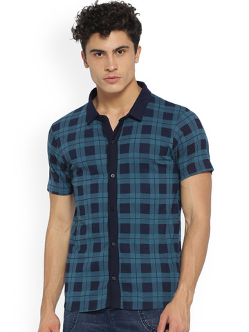Campus Sutra Men Blue Standard Regular Fit Checked Casual Shirt