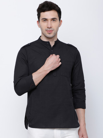 Svanik Men Black Solid Straight Kurta