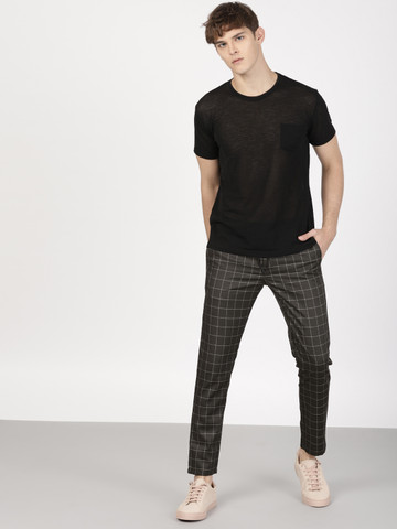check slim cropped trousers