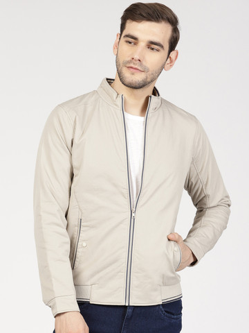 ether Men Beige Solid Padded Jacket