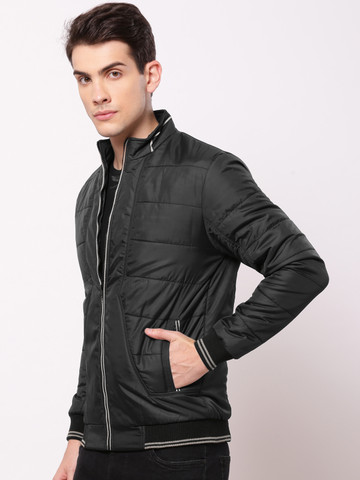 ether Men Black Solid Padded Jacket