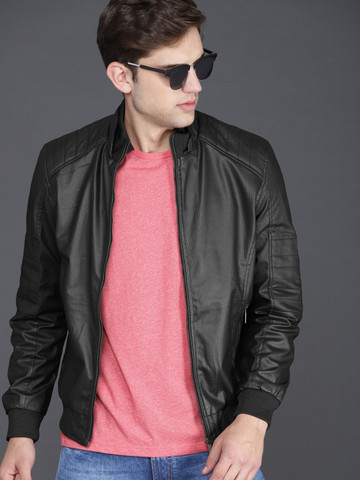 WROGN Men Black Self Design Bomber