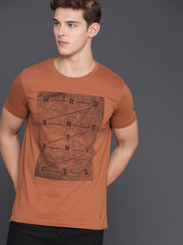 WROGN Men Brown Printed Round Neck T-shirt