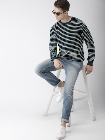 25% OFF on Levis Men Navy Blue & White Striped Pullover Sweater on Myntra |  