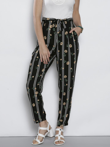DOROTHY PERKINS Women Black Regular Fit Printed Trousers