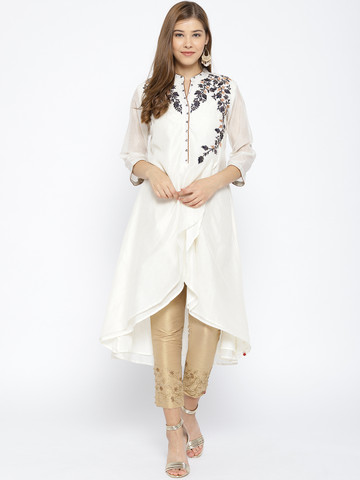 Biba Women Off-White Embroidered Detail Layered A-Line Kurta Biba Women Off-White Embroidered Detail Layered A-Line Kurta