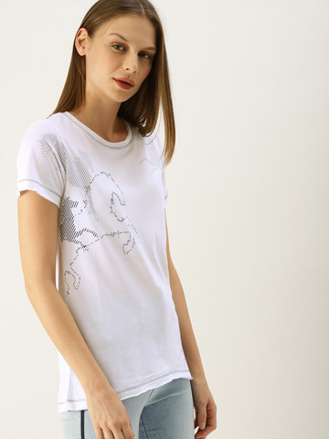 ESPRIT Women White Printed Round Neck T-shirt