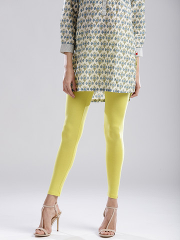 W Women Lime Green Solid Leggings