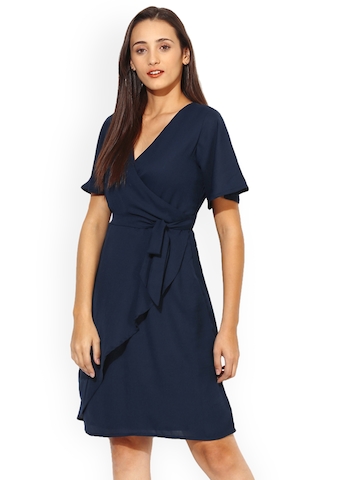 50% OFF on Color Cocktail Women Navy Blue Solid Wrap Dress on Myntra |  PaisaWapas.com