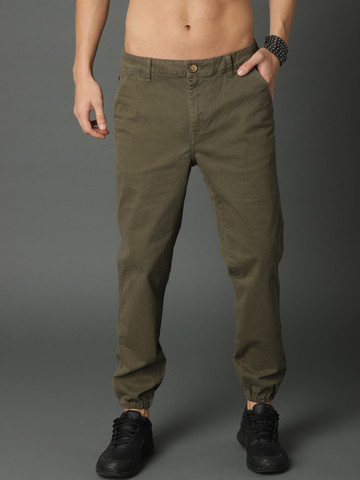 Roadster Men Olive Green Regular Fit Solid Chinos