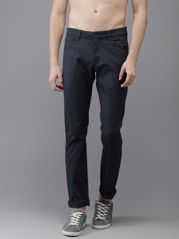 Flying Machine Men Navy Super Slim Fit Solid Regular Trousers
