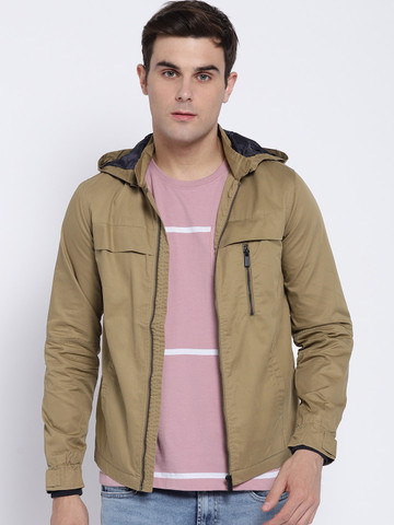 V Dot Men Khaki Solid Tailored Jacket