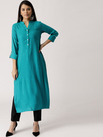 Libas Women Blue Woven Design Straight Kurta Libas Women Blue Woven Design Straight Kurta