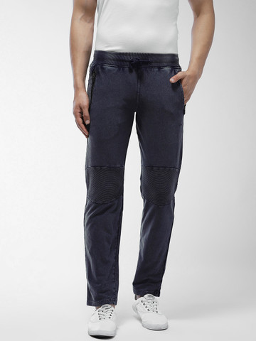 Okane Men Navy Blue Solid Track Pants