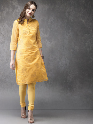 Anouk Women Yellow Embroidered Kurta with Churidar Anouk Women Yellow Embroidered Kurta with Churidar