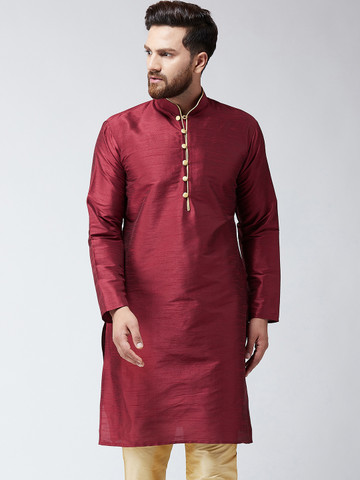 SOJANYA Men Maroon Solid Straight Kurta