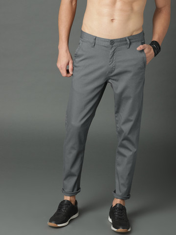 Buy Roadster Men Grey Regular Fit Solid Regular Trousers on Myntra ...