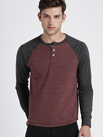 GAP Men's Burgundy Long Sleeve Marled Henley