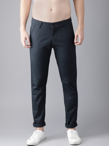 Flying Machine Men Navy Blue Slim Fit Solid Regular Trousers