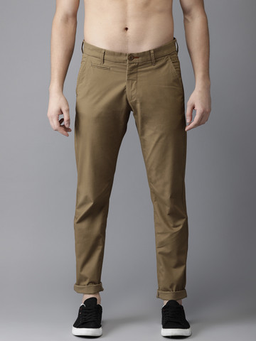Flying Machine Men Khaki Slim Fit Solid Regular Trousers