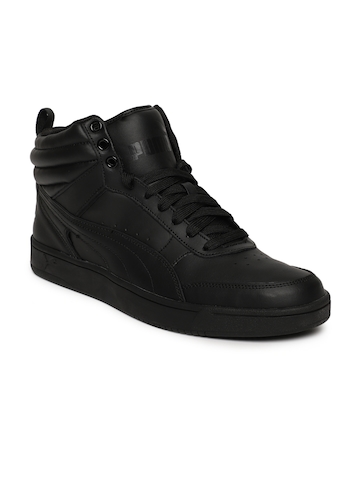 Buy Puma Men Black Rebound Street v2 Leather Mid-Top Sneakers on Myntra ...