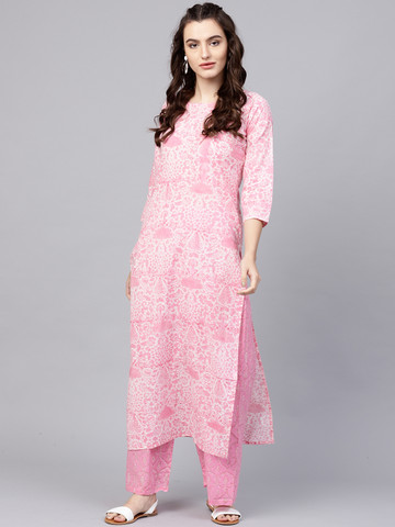 Nayo Women Pink Printed Kurta with Trousers Nayo Women Pink Printed Kurta with Trousers