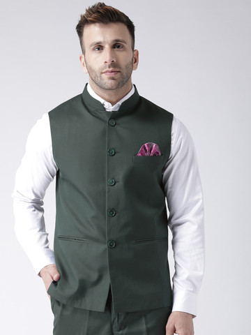 Hangup Men Olive Solid Nehru Jacket