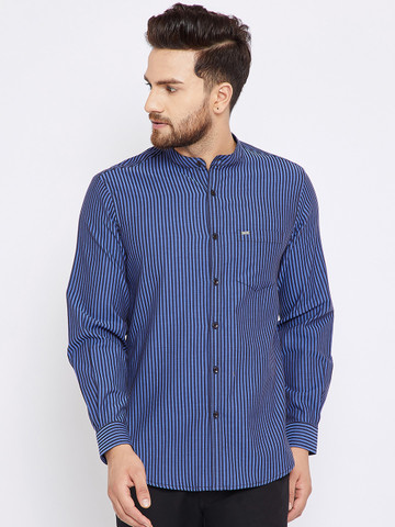 Canary London Men Blue & Black Slim Fit Striped Casual Shirt