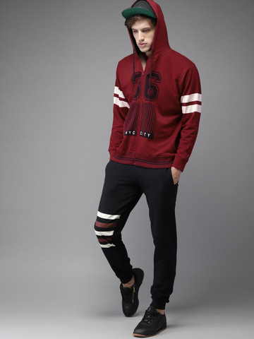 Moda Rapido Men Maroon Printed Hooded Sweatshirt
