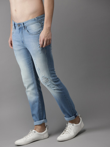 HERE&NOW Men Blue Slim Fit Mid-Rise Mildly Distressed Stretchable Jeans